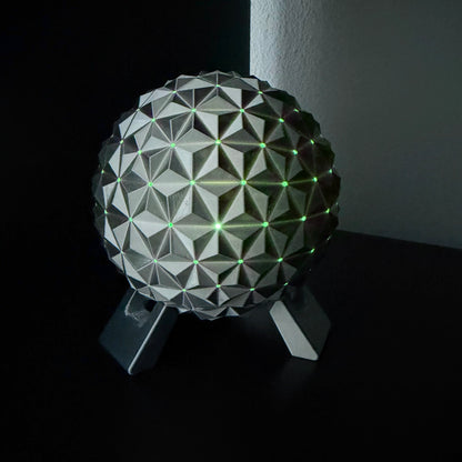 Spaceship Earth Nightlight – Silver PLA 3D Printed Lamp