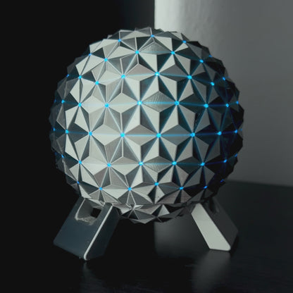 Spaceship Earth Nightlight – Silver PLA 3D Printed Lamp